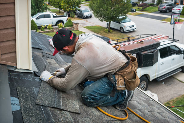Professional Gutter Installation technician working in Flanders, NY